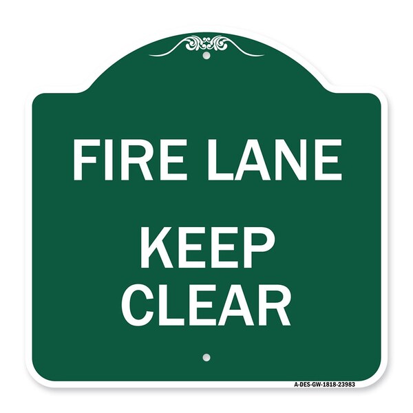 Designer Series Sign-Fire Lane Keep Clear, Green & White Aluminum Sign, 18" x 18", GW-1818-23983